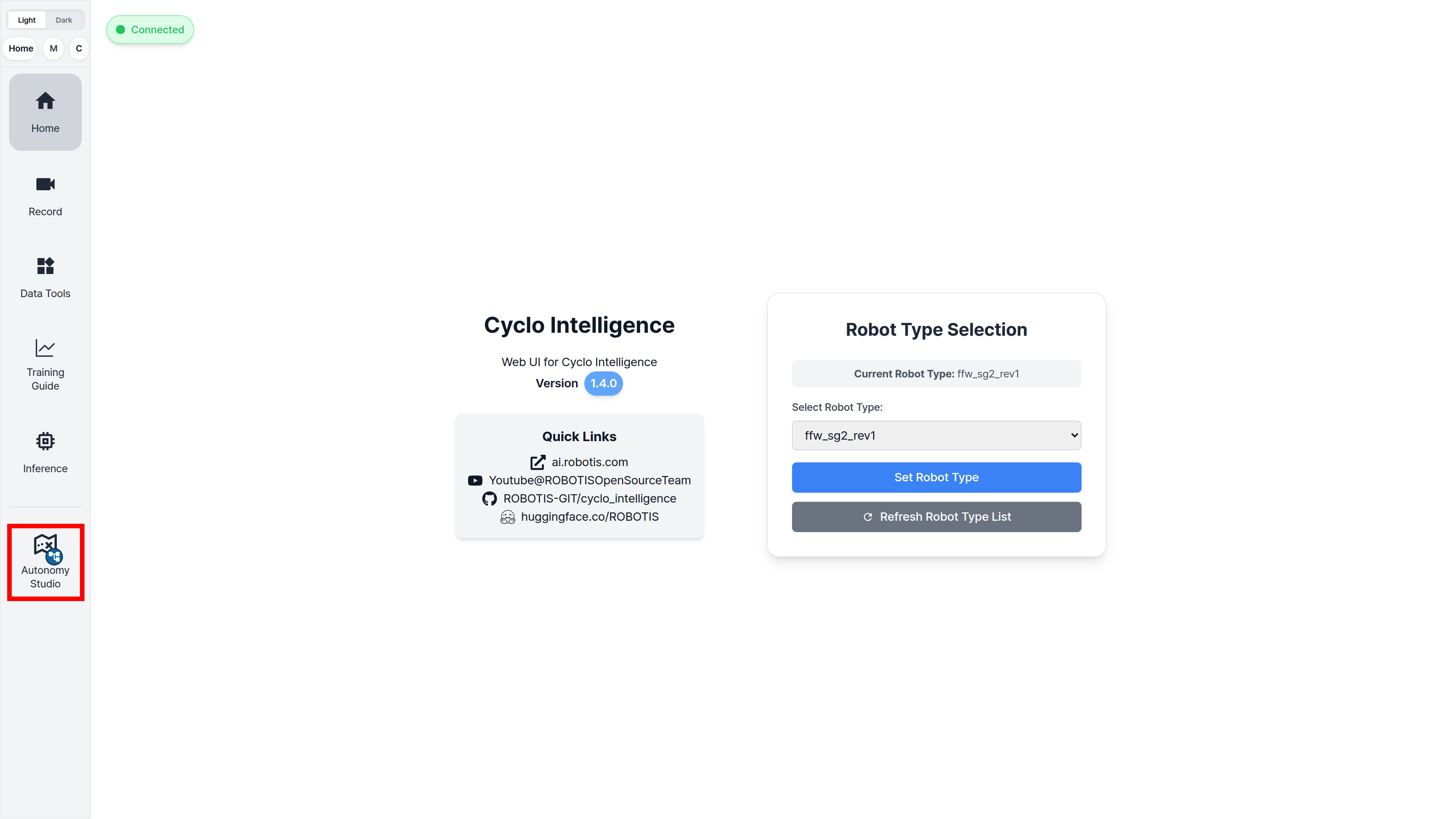 Cyclo Intelligence Home page with Autonomy Studio highlighted in the application sidebar