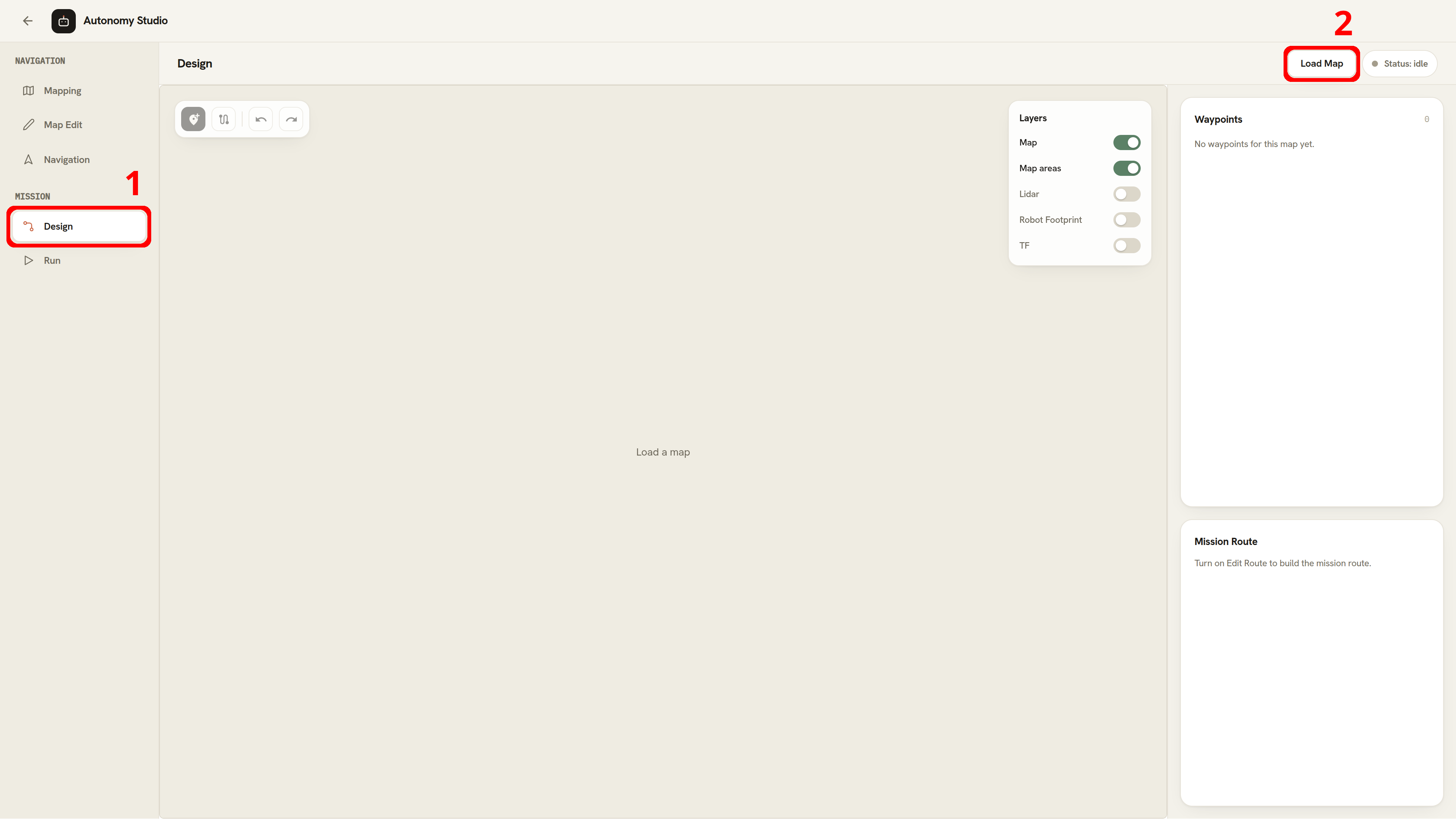 Save Map and Stop controls in the Mapping stage