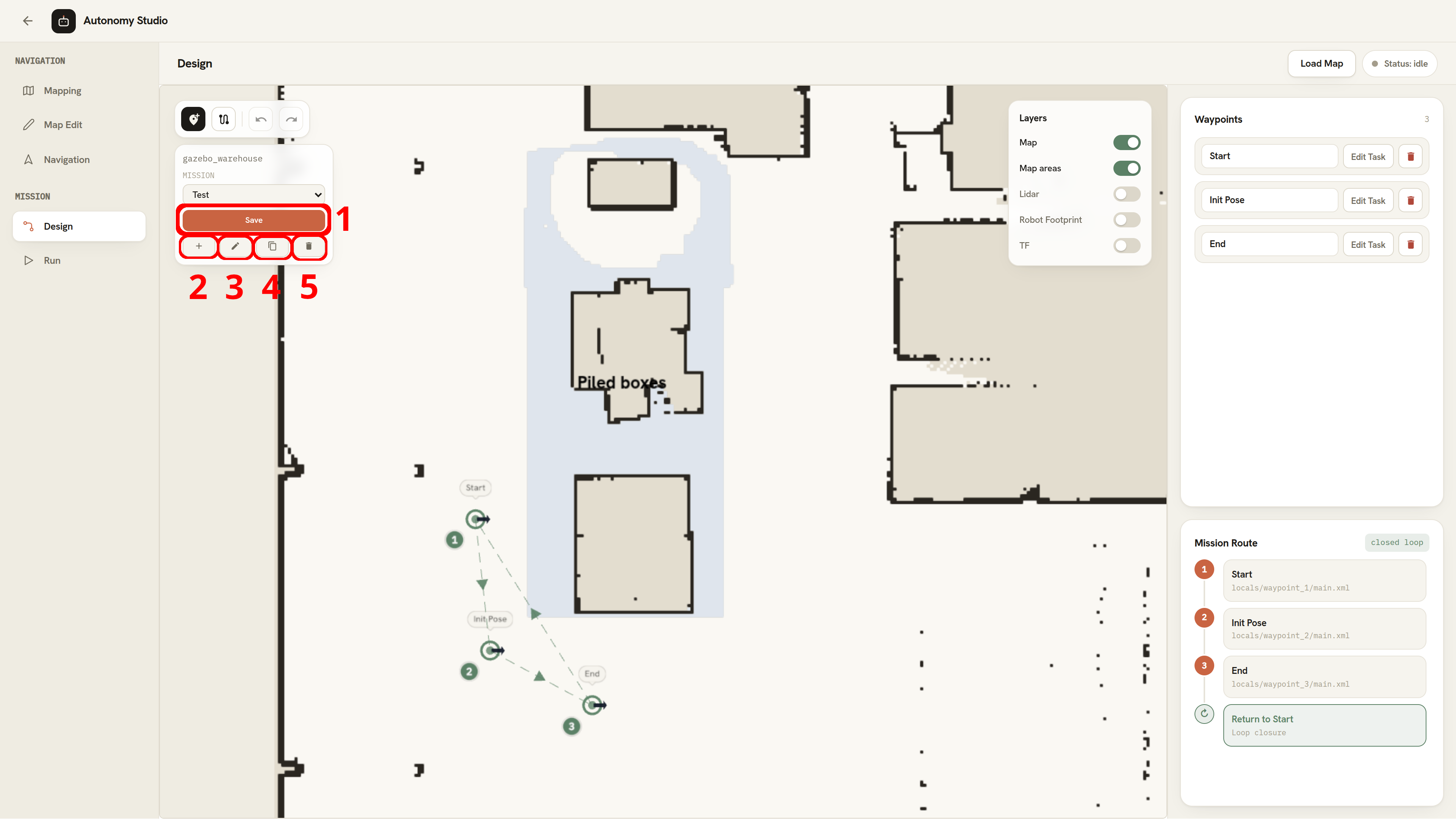 Save Map and Stop controls in the Mapping stage
