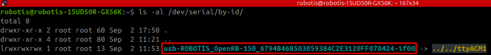 Leader serial device by-id listing example
